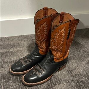 Men’s Lucchese Leather Black and Brown Cowboy Boots